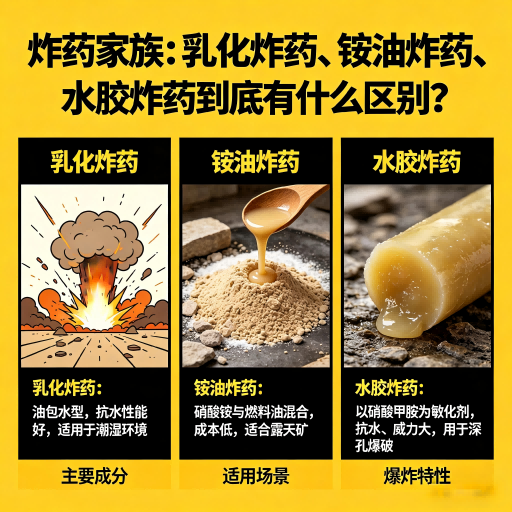 岳阳楼炸药家族：乳化炸药、铵油炸药、水胶炸药到底有什么区别？